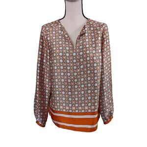 Jones New York Collection Peitite Size 8P Geometric Print Long Sleeve Blouse